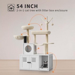 Cat Tree with Litter Box Enclosure, Modern Multi-Level Tower with Perch, Basket & Scratching Posts - 1 of 4