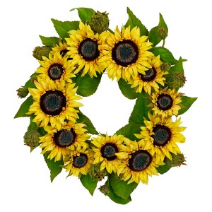 Nearly Natural 22-in Sunflower Wreath - 1 of 3