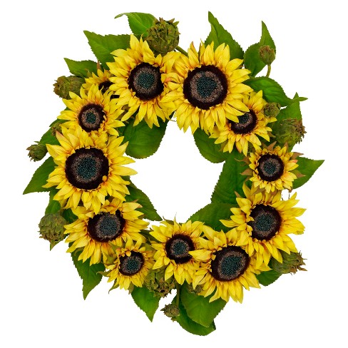 Nearly Natural 22-in Sunflower Wreath - image 1 of 3