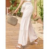 Coolmee Women's Pant Wide Leg High Waist Pants Loose Elastic Smocked Waist Flowy Pant With Belt - 4 of 4