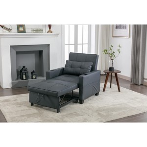 34.26"W Faux Leather/Linen/Tech Cloth Upholstered Convertible Pull Out Sleeper Sofa Bed with USB Ports, Cup Holders and Side Pockets, 4L -ModernLuxe - 1 of 4