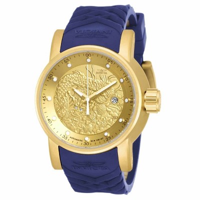 Invicta 18215 Men's S1 Rally Automatic Yellow Gold Steel Blue & Beige Silicone Strap Watch