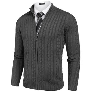 COOFANDY Men's Full Zip Cardigan Sweater Slim Fit Cable Knitted Zip Up Sweater with Pockets - 1 of 4