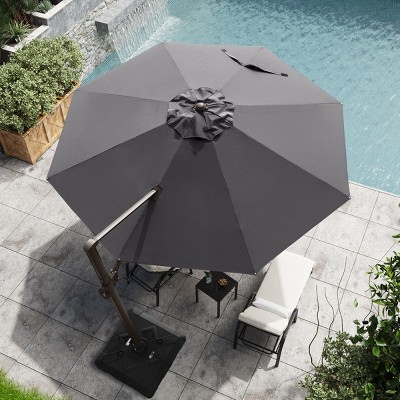 Crestlive Products 11FT Patio Offset Cantilever Umbrella Round with 360°Rotation 6 Heights Adjustable Outdoor Umbrella