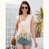 Whizmax Tassel Demin Vest  For Women Sleeveless Cowboy Stitching Color Blocking 70s Hippie Singal Button Crop Outwear Vests - 3 of 4