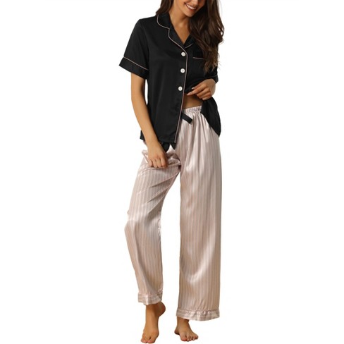 Women Silk Satin Pajamas Set Button Down Short Sleeve Tops and