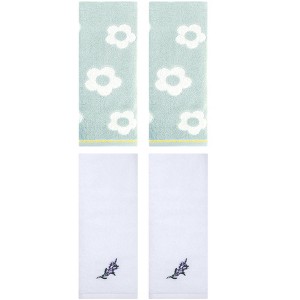 REGALWOVEN 4 Pcs Cute Floral Pattern Cotton Bathroom Soft Absorbent Hand Towel - 1 of 4