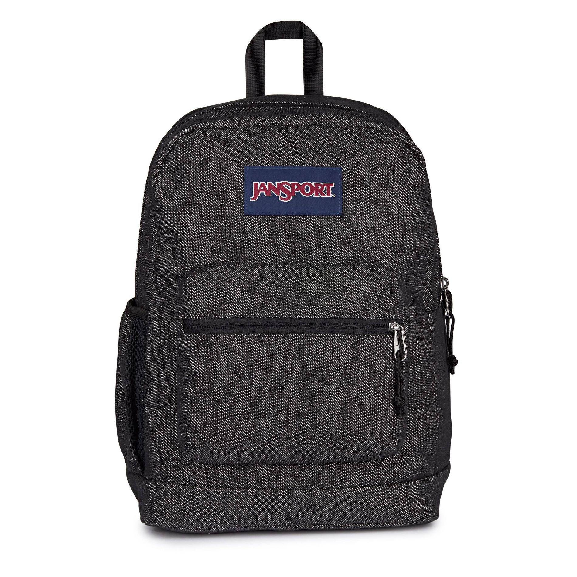 JanSport Cross Town Plus Remix 17" Backpack - Black: Abstract Denim Shell, Expandable Pocket