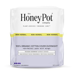 The Honey Pot Company, Non-Herbal Overnight Pads with Wings, Organic Cotton Cover - 12 ct - 1 of 4