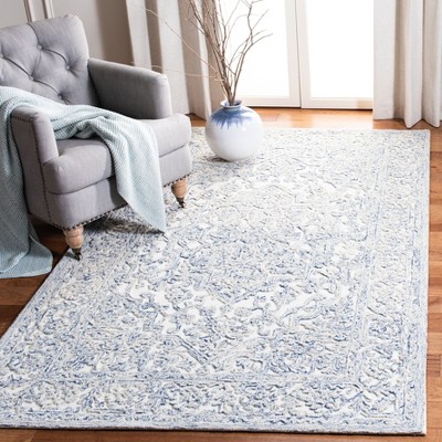 Elegant Hand-Tufted Wool Rectangular Rug in Ivory and Blue