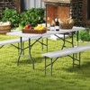 Tangkula 3 PCS Folding Picnic Table Set w/ 6 ft Table & 2 Benches HDPE Tabletop Bench Top Coffee - 2 of 4