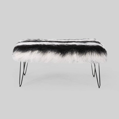 Binniker Faux Fur Bench Black/White - Christopher Knight Home