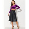 INSPIRE CHIC Women's Velvet Scoop Neck Long Sleeve Solid Crop Top - 2 of 4