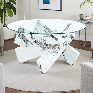 33.4" Round Glass Coffee Table with MDF Legs - 1 of 4