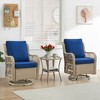 3 Piece Outdoor Patio Set, Wicker Rocking Bistro Set with 2 Swivel Chairs & Tempered Glass Top Table - 3 of 4