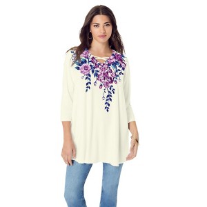 Roaman's Women's Plus Size Criss Cross Ultra Drape Tunic - 1 of 4