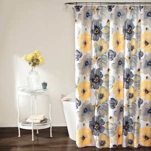 Leah Floral Shower Curtain Yellow/ Gray - Lush Decor , Yellow/Gray