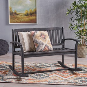 Outdoor 2-Seater Rocking Loveseat with Slatted Back and Arms,Acacia Wood Porch Bench for Relaxing-Cuddlewood - 1 of 4