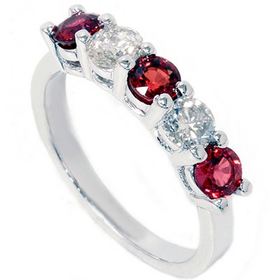 Pompeii3 1 1/2ct Ruby & Diamond Wedding Ring 14K White Gold Five Stone