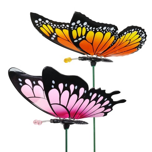 2pk 11" Plastic and Metal Windy Wings Butterfly Stakes - Exhart - image 1 of 4
