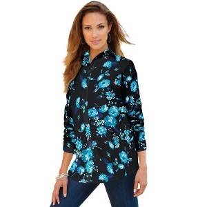 Roaman's Women's Plus Size Long Sleeve Kate Big Shirt - 1 of 4