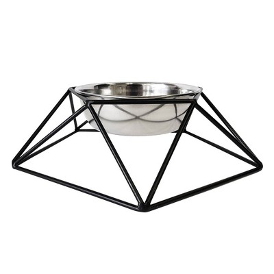 Hexagonal Black Stainless Steel Elevated Pet Feeder, Medium Size