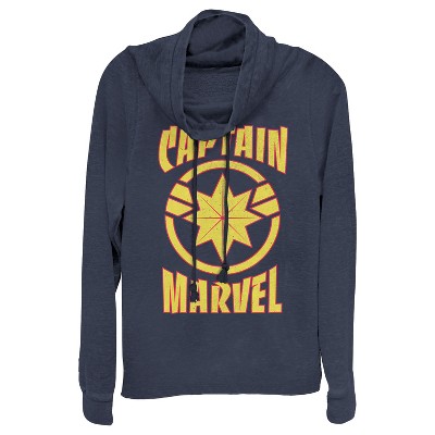 Junior's Marvel Captain Marvel Star Symbol Shield Cowl Neck Sweatshirt