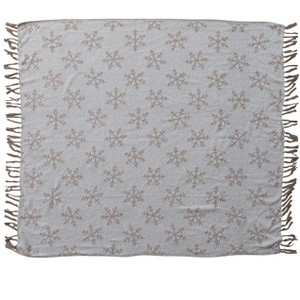 Storied Home Woven Fabric Jacquard Throw with Snowflake Pattern and Fringe, Beige and Natural - 1 of 2