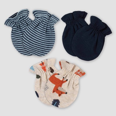 Gerber Baby Boys' 3pk Fox Mittens - Off-White/Blue