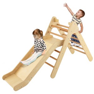 Safstar 2-in-1 Wooden Climbing Triangle Set  Triangle Climber w/ Ramp Natural - 1 of 4