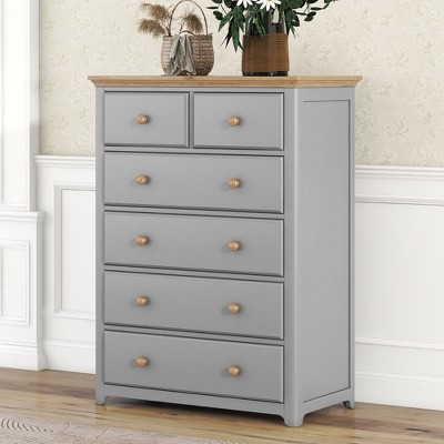 White Dresser for Bedroom, Farmhouse 6 Drawers Dresser, 48"Tall Dressers Chest of Drawers with Round Handle, Dressers Organizer for Bedroom