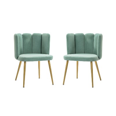 Set of 2 Barbara Contemparary Velvet Vanity Stool For Makeup Room, Moden Accent Side Chairs For Living Room With Shell Back And Golden Metal Legs| ARTFUL LIVING DESIGN
