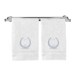 BC BARE COTTON Monogrammed Hand Towel, 100% Turkish Cotton - Set of 2 - White - Silver Wreath - 1 of 1
