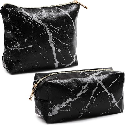 Black Marble Printed Cosmetic Travel Pouch Set for Makeup Supplies (2 Pack)