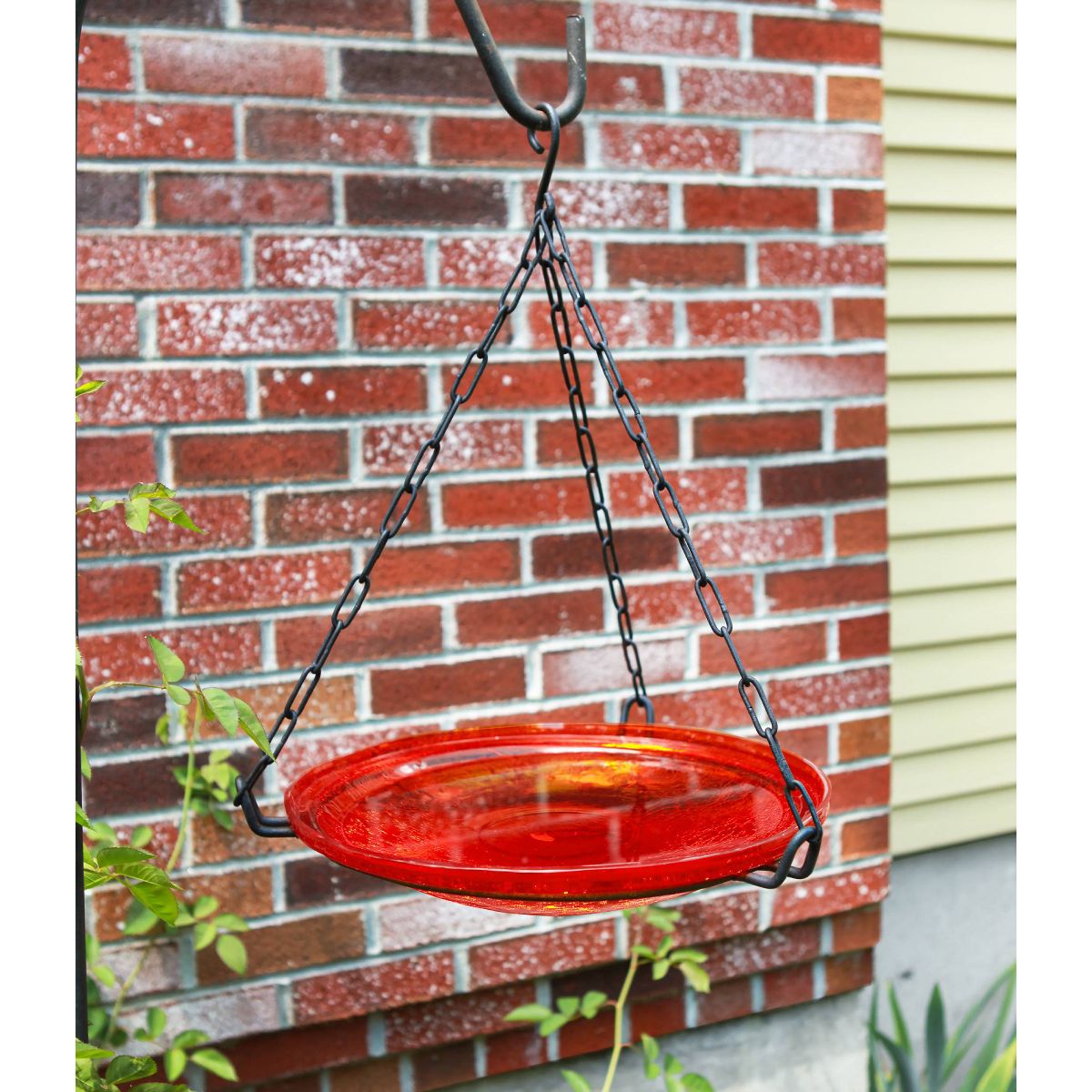 Achla Designs 17" Reflective Crackle Glass Hanging Birdbath Bowl Red: No Assembly, Includes Hook - thumbnail 3