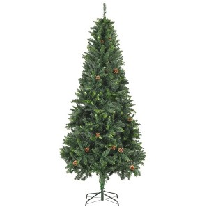 vidaXL Christmas Tree Holiday Decoration Artificial Xmas Tree with Pine Cones - Green 7 x 4 ft - 1 of 4