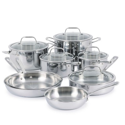 T-fal Pro Tri-Ply Stainless Steel, 13 Piece Cookware Set, Silver