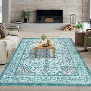 Boho Vintage Floral Rug Stain Resistant Low Pile Non Slip Soft Thin Carpet For Bedroom Room Kids Playroom Office Decor Indoor Carpet - 1 of 4