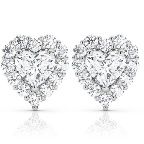 Pompeii3 F/VS 1.30Ct Heart Shape Diamond Halo Studs White or Yellow Gold Lab Created - image 1 of 4