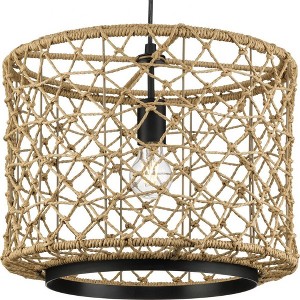 Progress Lighting Chandra 1-Light Pendant, Matte Black, Handwoven Geometric Shade - 1 of 1