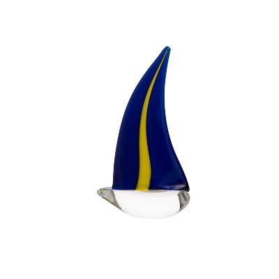 Beachcombers 6" Glass Blue Yellow Sailboat Figure Coastal Beach House Decor Decoration