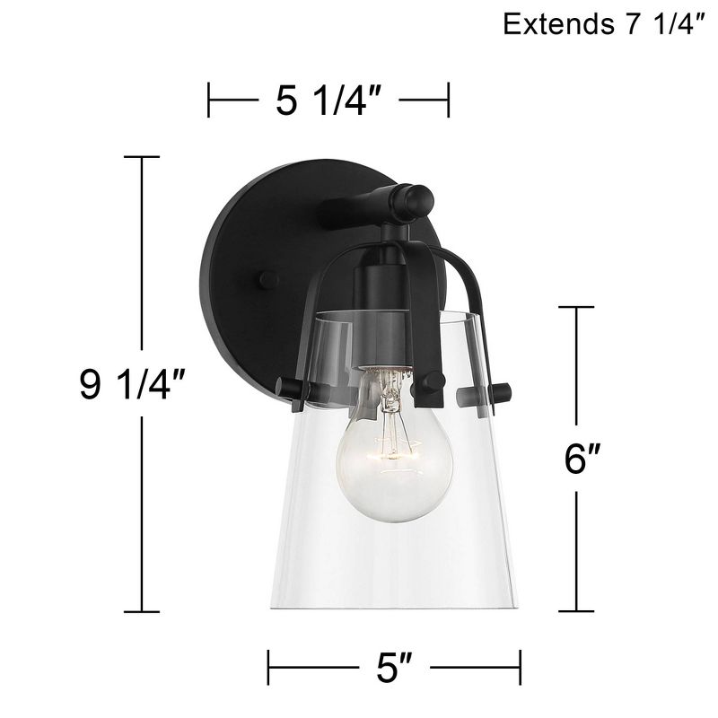 Possini Euro Design Modern Wall Light Sconce Black Metal Hardwired 5 1/4" Fixture Clear Glass Shade for Bedroom Bathroom Bedside, 4 of 8