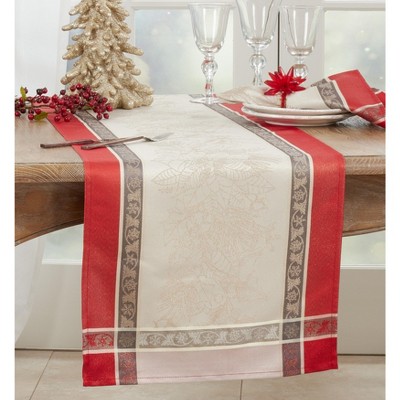 Red Jacquard Christmas Table Runner, 16" x 72", Polyester