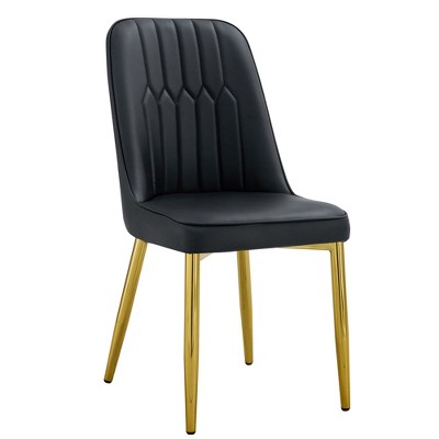 NicBex Set of 4 Dining Chair Modern Kitchen Upholstered Chair with Gold Metal Legs & PU Leather Backrest