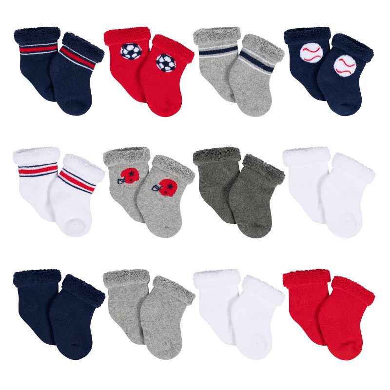 Gerber Baby Boys' 12-Pack Terry Wiggle Proof® Socks Sports, 1 of 10