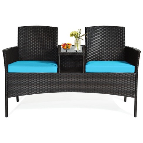 Tangkula Outdoor Patio Rattan Wicker Conversation Set Loveseat Sofa