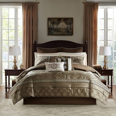 Madison Park Dennie California King 16pc Jacquard Bedding Set Brown: Hypoallergenic, Embroidered, 170 Thread Count — фото 3