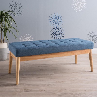 Mid-Century Upholstered Ottoman Bench with Tufted Seat and Birch Wood Legs for Living Room – 3irtyhousy