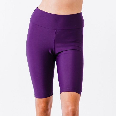 Calypsa Women s Chlorine Resistant High Waisted Long Bike Swim Shorts Eggplant Xs Target