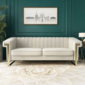TiramisuBest Modern Cream Velvet Sofa with Gold Accents - Sleek Channel-Tufted Upholstery, 3-Seat Couch for Living Room and Office Decor - 1 of 4